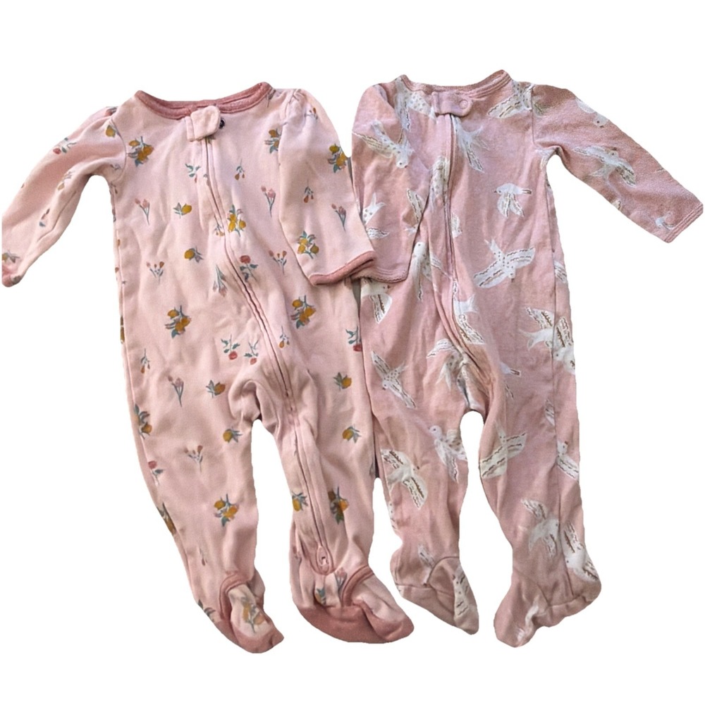 4 Pc Girls 6/9 Months Lot One Piece Pj Carters Sleepers Pajamas Sleepwear Bundle